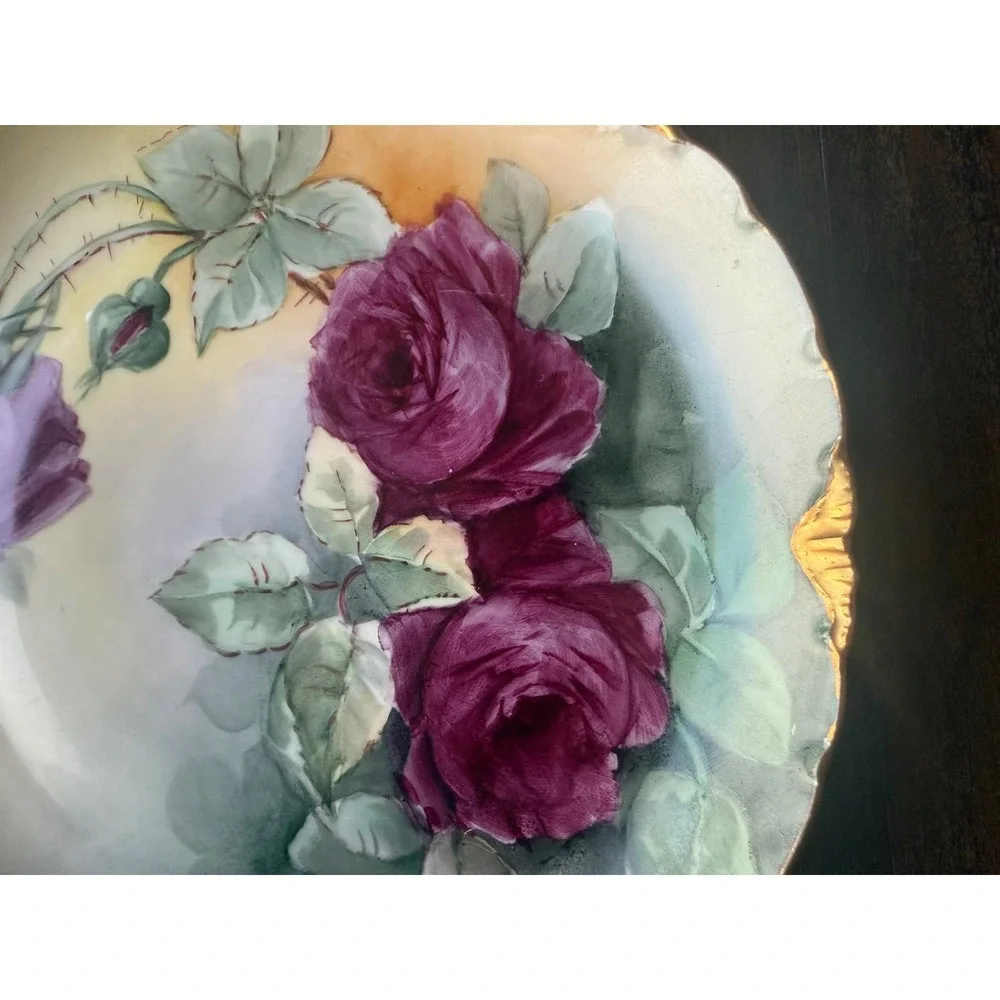 RC Versailles Bavaria Hand Painted Rose‎ Cabinet Plate Gold Scalloped Rim